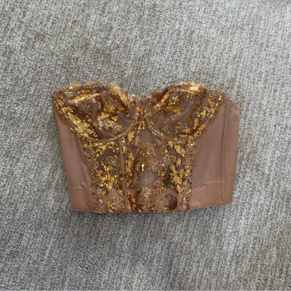Victoria’s Secret very sexy gold sequin unlined corset top 36B.